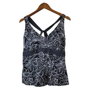 Merona Tankini Swimsuit Top Plus Size 20W Swim Tank Wire Free Black Floral